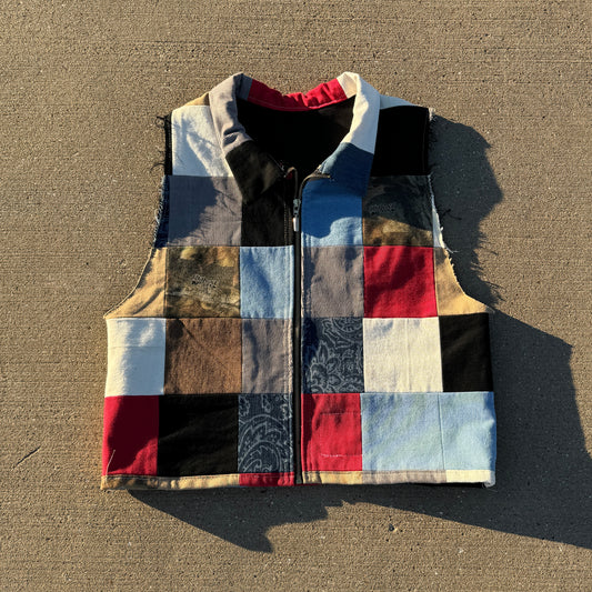 PATCHWORK DENIM VEST - L/CROPPED